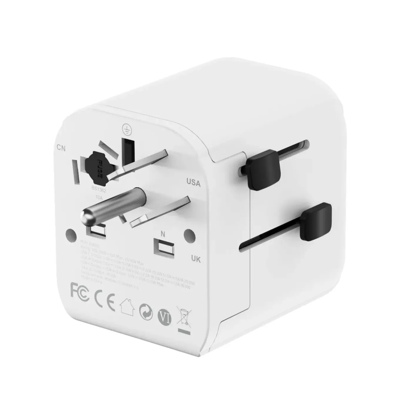 Gembird - Geaarde Universele Reisstekker Met Usb Lader, 20 W, Wit