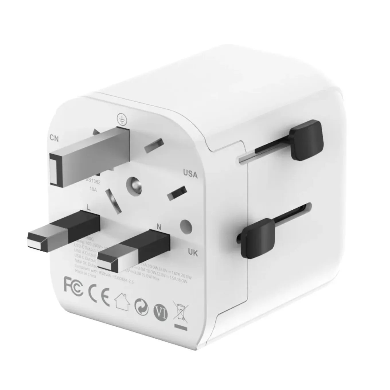 Gembird - Geaarde Universele Reisstekker Met Usb Lader, 20 W, Wit
