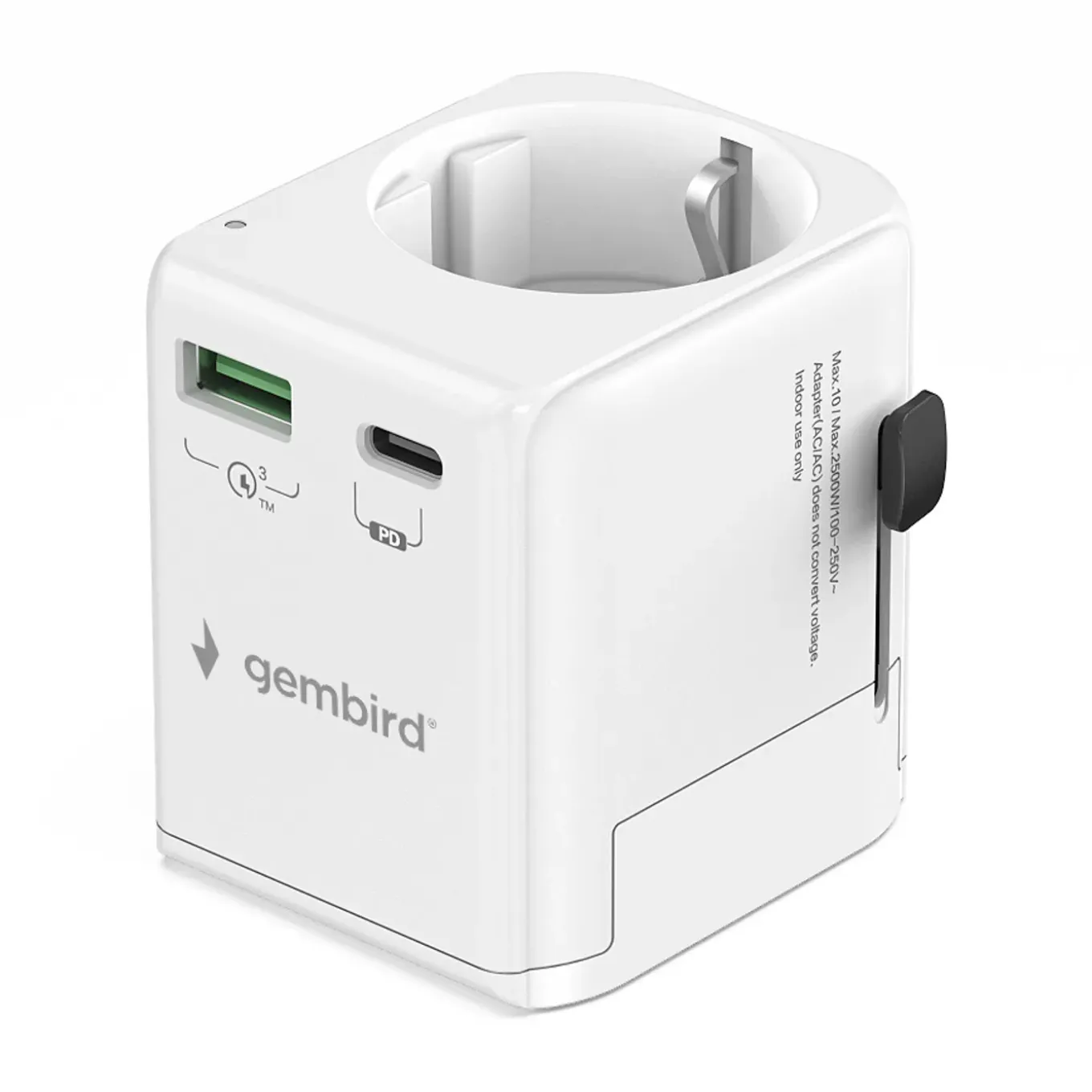 Gembird - Geaarde Universele Reisstekker Met Usb Lader, 20 W, Wit