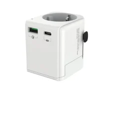 Gembird - Geaarde Universele Reisstekker Met Usb Lader, 20 W, Wit