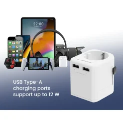 Gembird - Geaarde Universele Reisstekker Met Usb Lader, 12 W, Wit