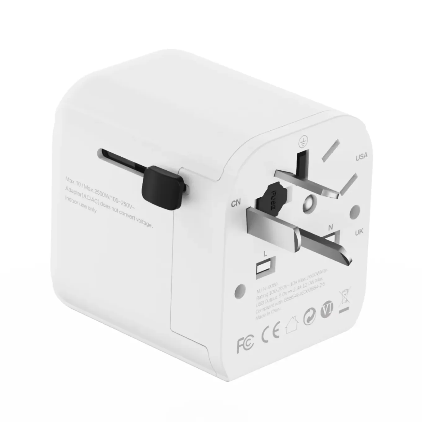 Gembird - Geaarde Universele Reisstekker Met Usb Lader, 12 W, Wit