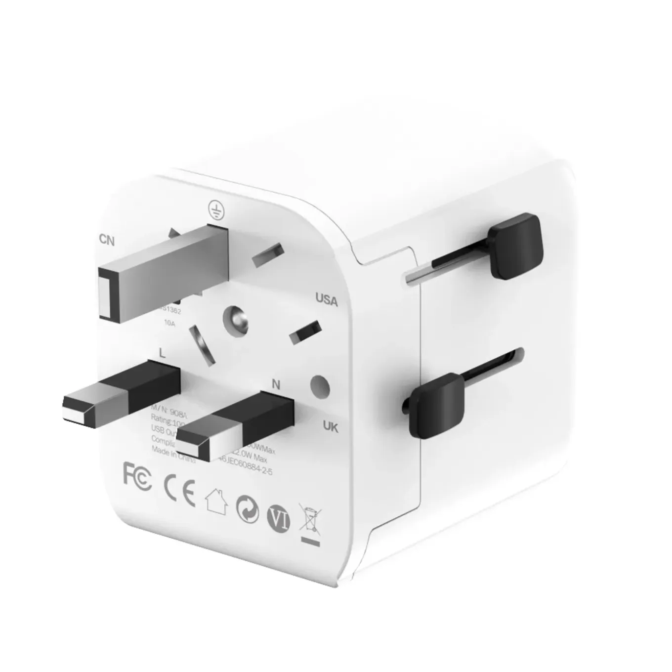Gembird - Geaarde Universele Reisstekker Met Usb Lader, 12 W, Wit