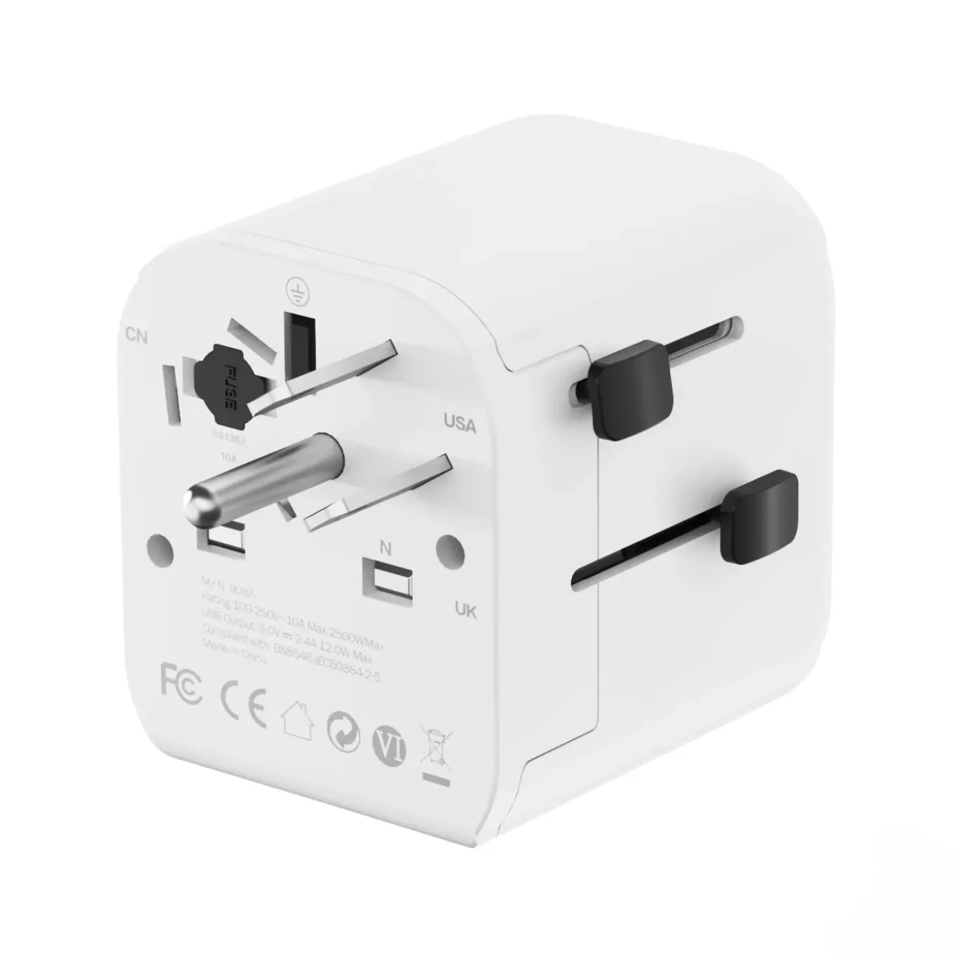 Gembird - Geaarde Universele Reisstekker Met Usb Lader, 12 W, Wit