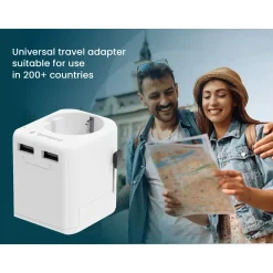 Gembird - Geaarde Universele Reisstekker Met Usb Lader, 12 W, Wit
