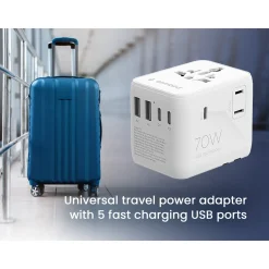 Gembird - Universele Reisstekker Met Usb Lader, 70 W, Wit