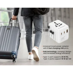 Gembird - Universele Reisstekker Met Usb Lader, 20 W, Wit