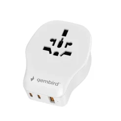 Gembird - Universele Reisstekkerset Met Usb Lader, 20 W, Wit