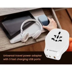Gembird - Universele Reisstekkerset Met Usb Lader, 20 W, Wit