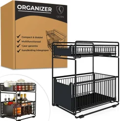 Geon - Gootsteenkast Organizer - Keukenkast Organizer - Gootsteenrek - Badkamer Organizer - Zwart