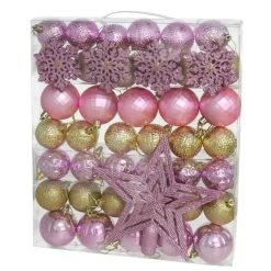 Gerimport Kerstballen - Piek - 57 Delig - Roze/goud - Kunststof