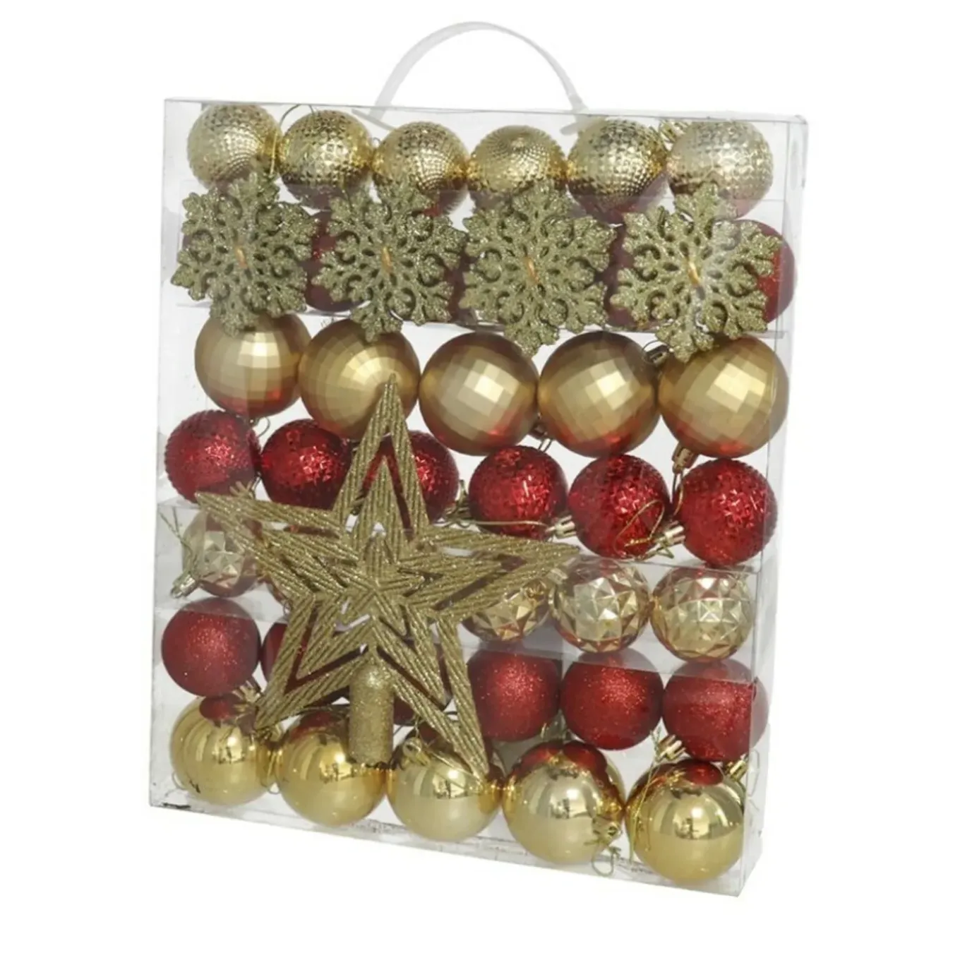 Gerimport Kerstballen - Ster Piek - 57x - Rood/goud - Kunststof