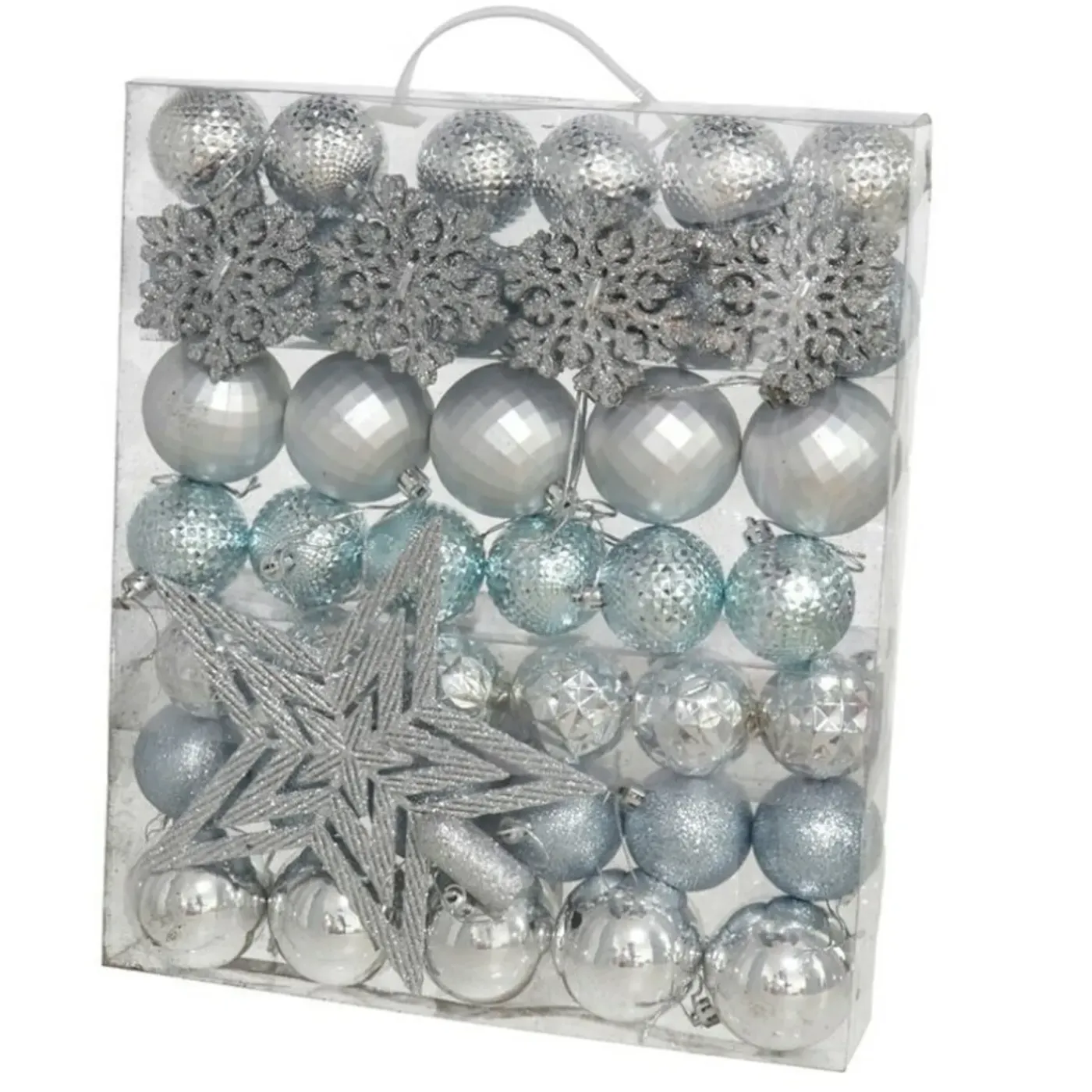Gerimport Kerstballen - Ster Piek - 57x - Zilver/blauw