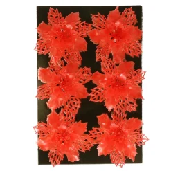 Gerimport Kerstboom Bloemen Op Clip - 6x - Rood - Kunststof