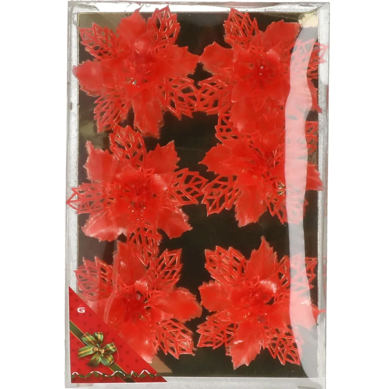 Gerimport Kerstboom Bloemen Op Clip - 6x - Rood - Kunststof