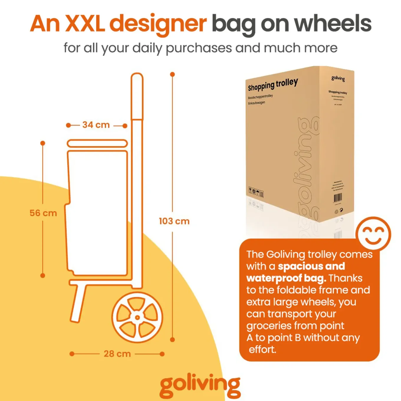 Goliving Boodschappentrolley - 50l - Met Zijvakken En Koelvak - Opvouwbaar - Weerbestendig - Zwart