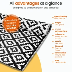 Goliving Buitenkleed Summer Diamond - 183x290 - Vloerkleed - Tuinkleed - Incl. Tas - Zwart