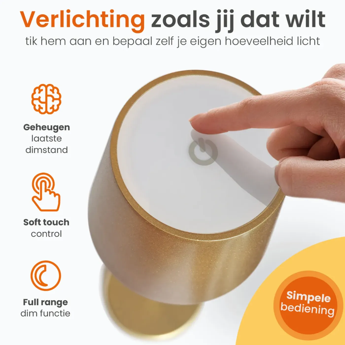Goliving Essence Tafellamp Oplaadbaar – Dimbaar – Touch Lamp – Nachtlamp – 26 Cm – Goud