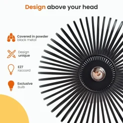 Goliving Plafondlamp Zwart - Plafonnière - E27 - Metaal - Bamboe Look - Ø40cm