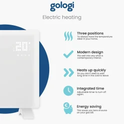 Gologi Elektrische Kachel - Verwarming - Convectorkachel - App En Touch - Tot 25m2 - 2000w - Wit