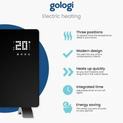 Gologi Elektrische Kachel - Verwarming - Convectorkachel - App En Touch - Tot 25m2 - 2000w - Zwart