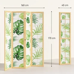 4Goodz 4-delige Kamerscherm Opvouwbaar - Roomdivider Tropisch Motief - Houten Frame