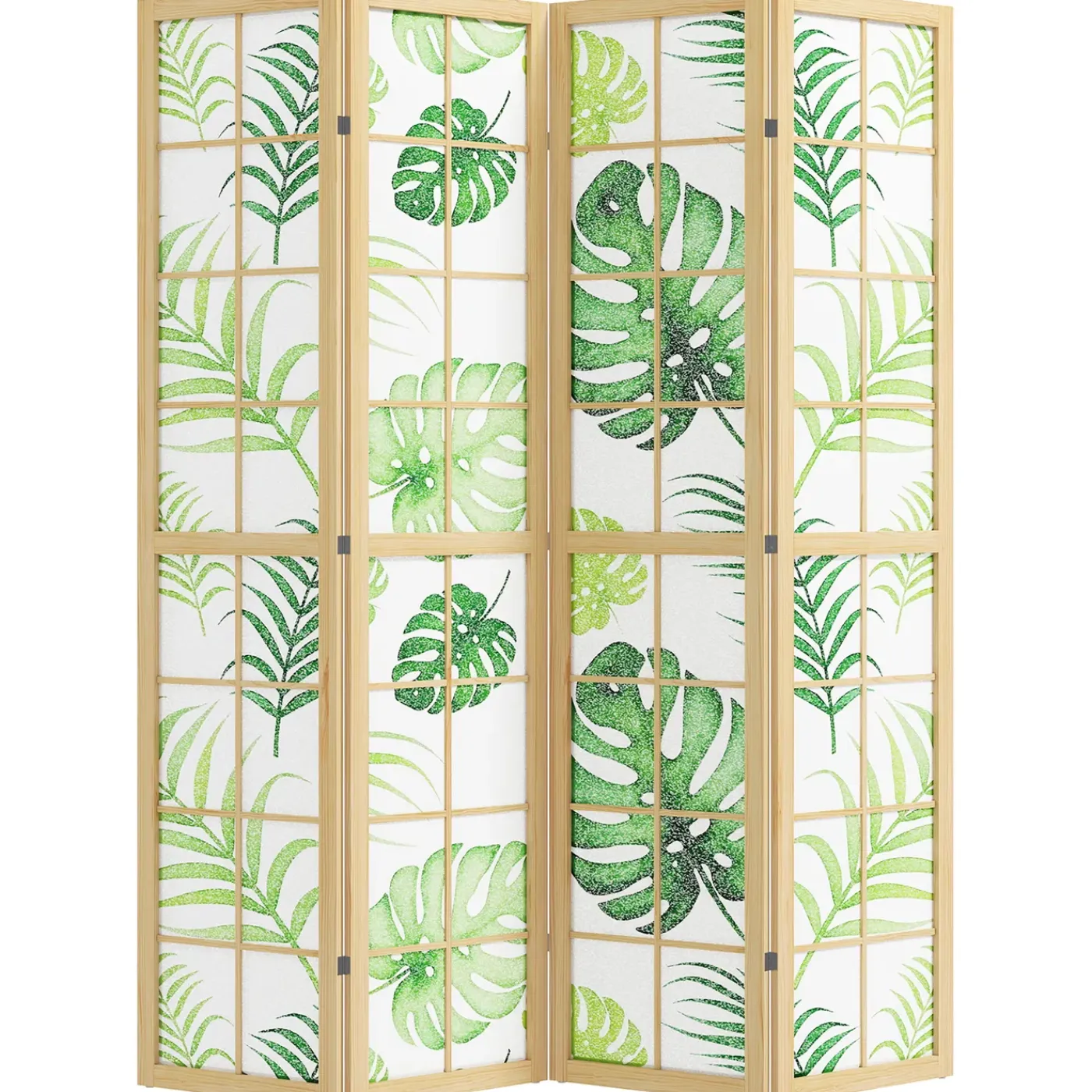 4Goodz 4-delige Kamerscherm Opvouwbaar - Roomdivider Tropisch Motief - Houten Frame