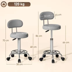 4Goodz Ergonomische Rolkruk Met Rugleuning In Hoogte Verstelbaar - Grijs