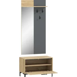 4goodz Garderobeset Met Spiegel 3 Haken En Open Plank - Bruin/grijs