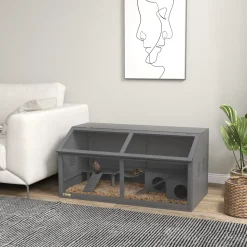 4goodz Houten Hamsterkooi Met Houten Huis 52x100x50 Cm - Grijs