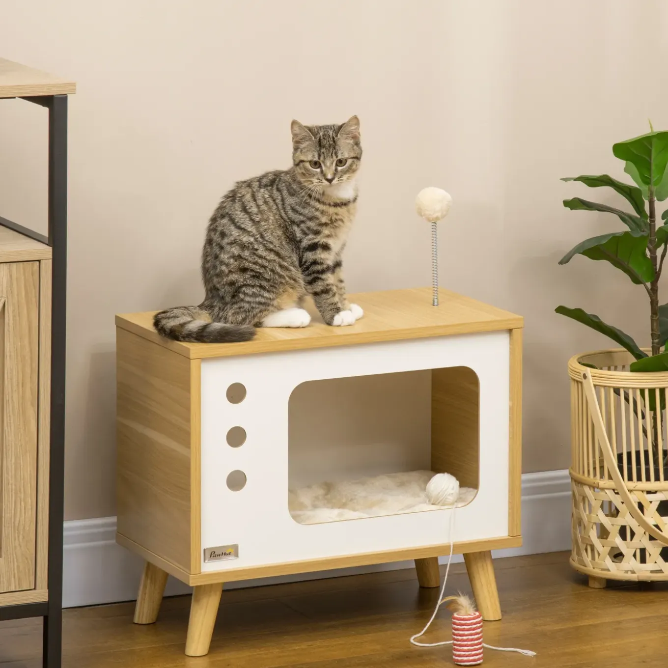 4goodz Kattenmand Model Tv - 50x28x43 Cm - Bruin/wit