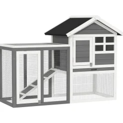 4Goodz Konijnenhok - Uitneembare Lade 122x62x92 Cm - Grijs+zwart+wit