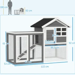 4Goodz Konijnenhok - Uitneembare Lade 122x62x92 Cm - Grijs+zwart+wit