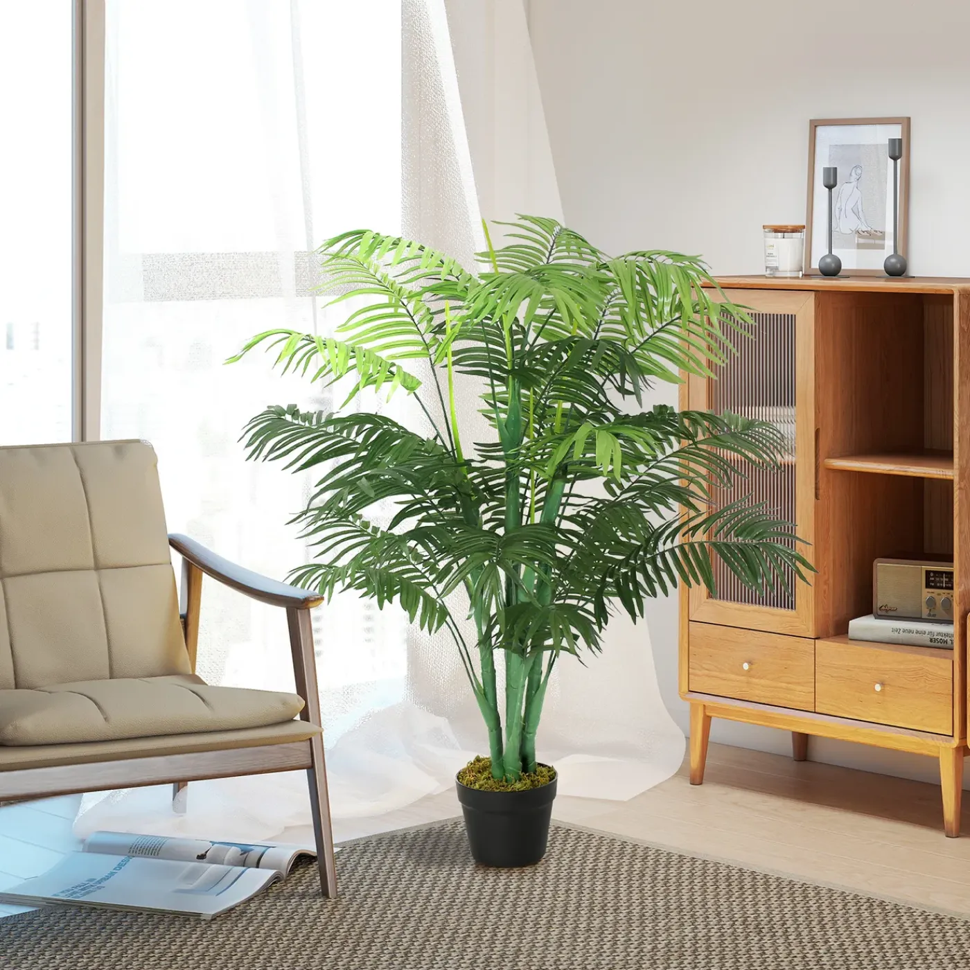 4Goodz Kunstpalm 125cm Groot Kunstplant Met 18 Palmbladeren In Pot