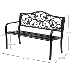 4goodz Stalen Tuinbank Met Gietijzer Armleuningen - 127x60x89cm Zwart