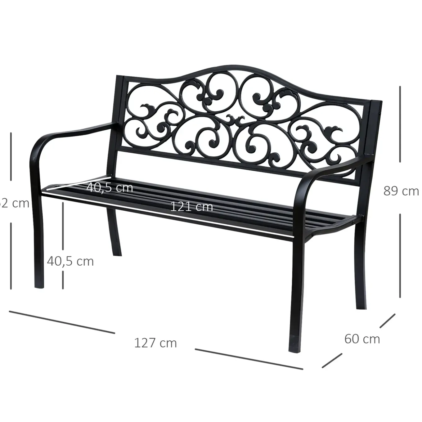 4goodz Stalen Tuinbank Met Gietijzer Armleuningen - 127x60x89cm Zwart