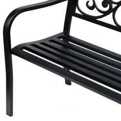 4goodz Stalen Tuinbank Met Gietijzer Armleuningen - 127x60x89cm Zwart