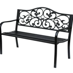 4goodz Stalen Tuinbank Met Gietijzer Armleuningen - 127x60x89cm Zwart