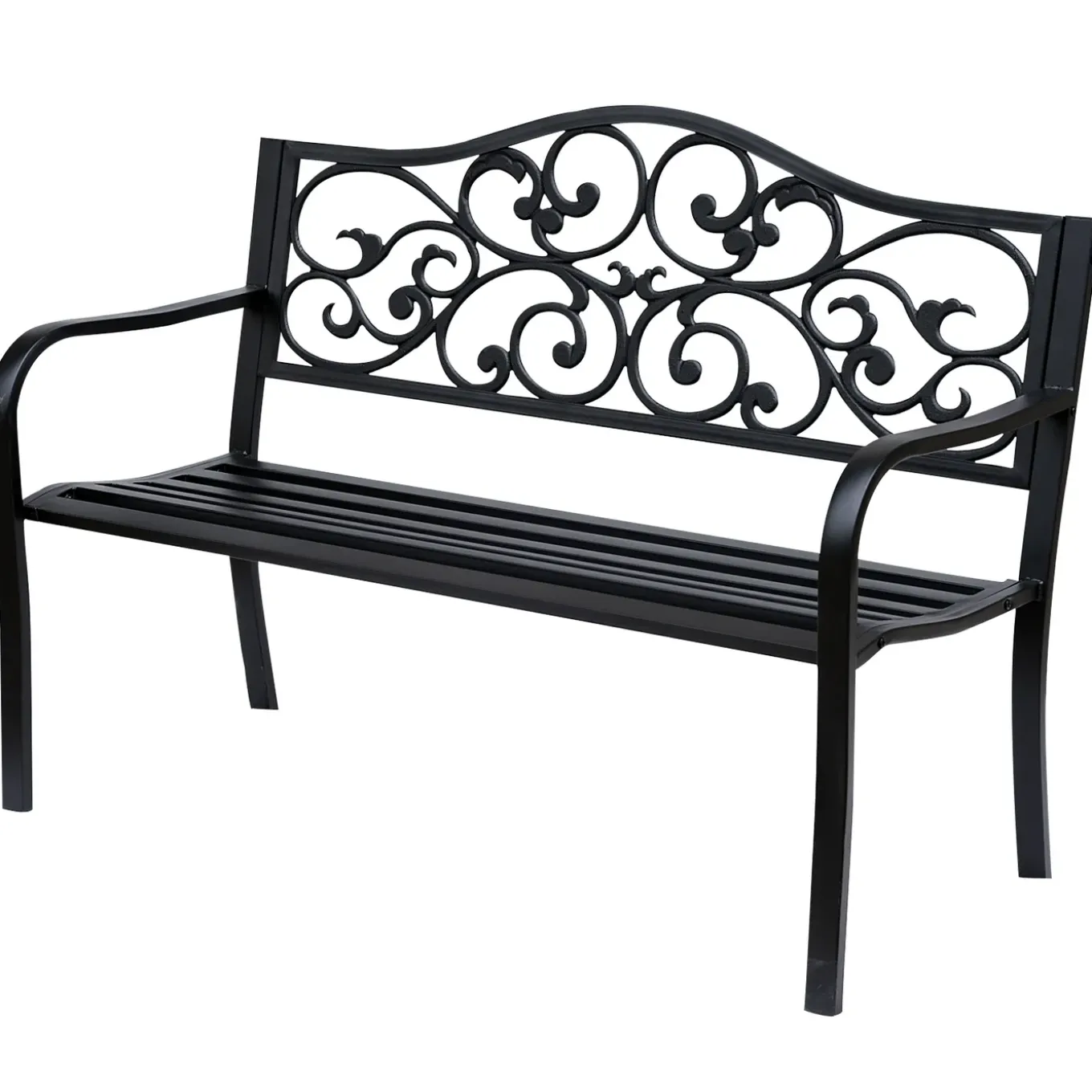 4goodz Stalen Tuinbank Met Gietijzer Armleuningen - 127x60x89cm Zwart