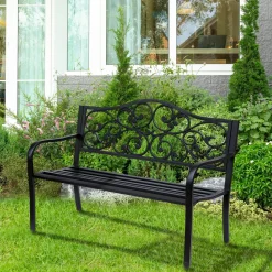 4goodz Stalen Tuinbank Met Gietijzer Armleuningen - 127x60x89cm Zwart