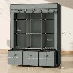 4Goodz Vliesstoffen Kledingkast Met 3 Laden - 43x125 X162,5 Cm - Lichtgrijs