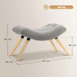 4Goodz Voetensteun Met Fleece Bekleding En Houten Poten - Lichtgrijs