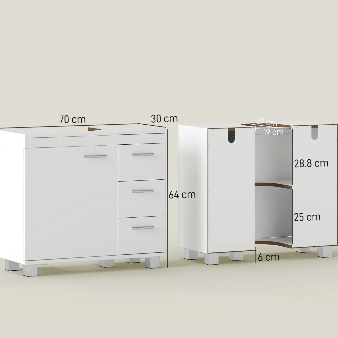 4Goodz Wastafel Onderkast Met 3-lades En Deur - Wit