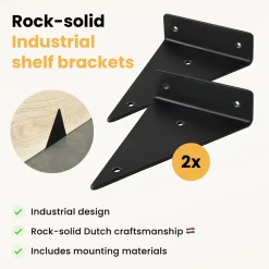 Goudmethout Industriële Plankdragers Driehoekvorm Mat Zwart - Voor Wandplank 15-25 Cm