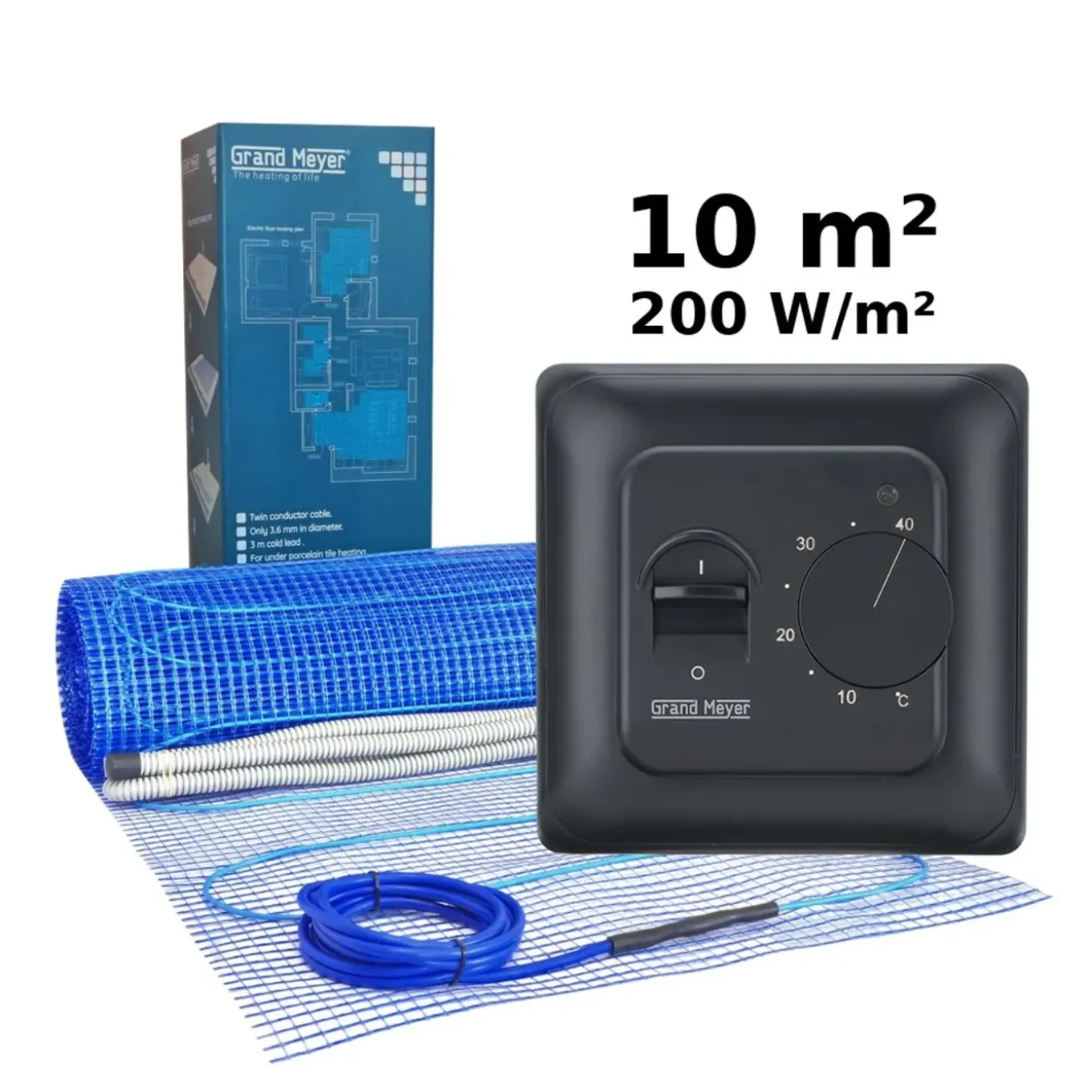 Grand Meyer Elektrische Vloerverwarmingsset 10 M², 200 W/m² + Mst-10 Thermostaat