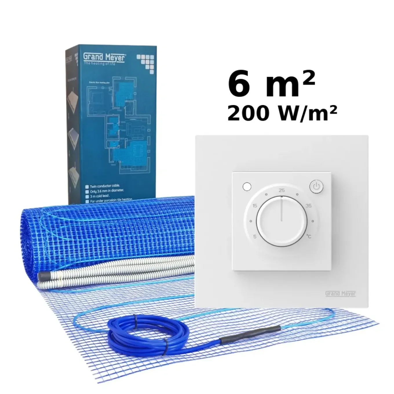 Grand Meyer Elektrische Vloerverwarmingsset 6 M², 200 W/m² + Mst-9 Thermostaat