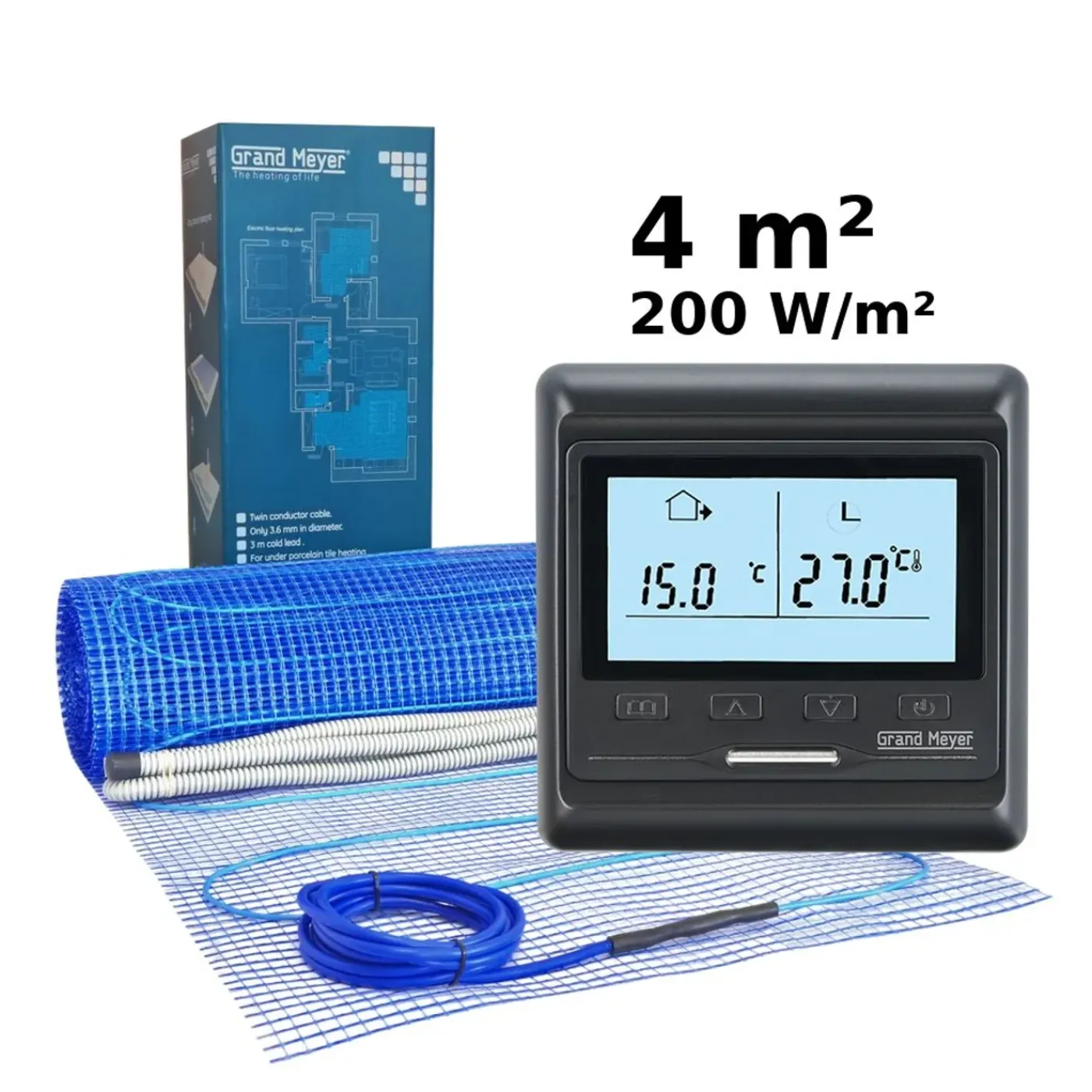 Grand Meyer Elektrische Vloerverwarmingsset 4 M², 200 W/m² + Hw800 Programmeerbare Thermostaat