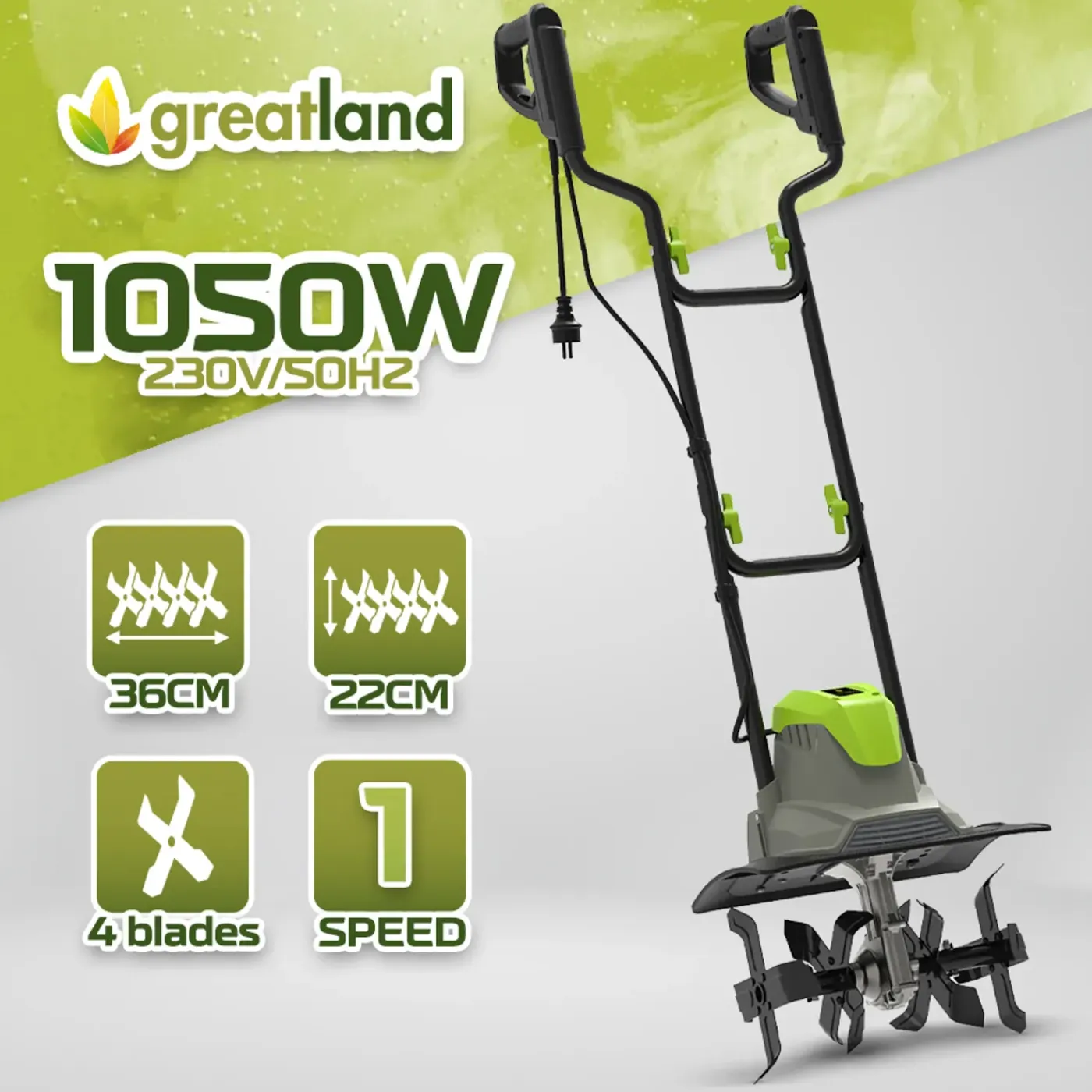 GREATLAND - Elektrische Rotovator 1050w 36cm - 4 Schudders -