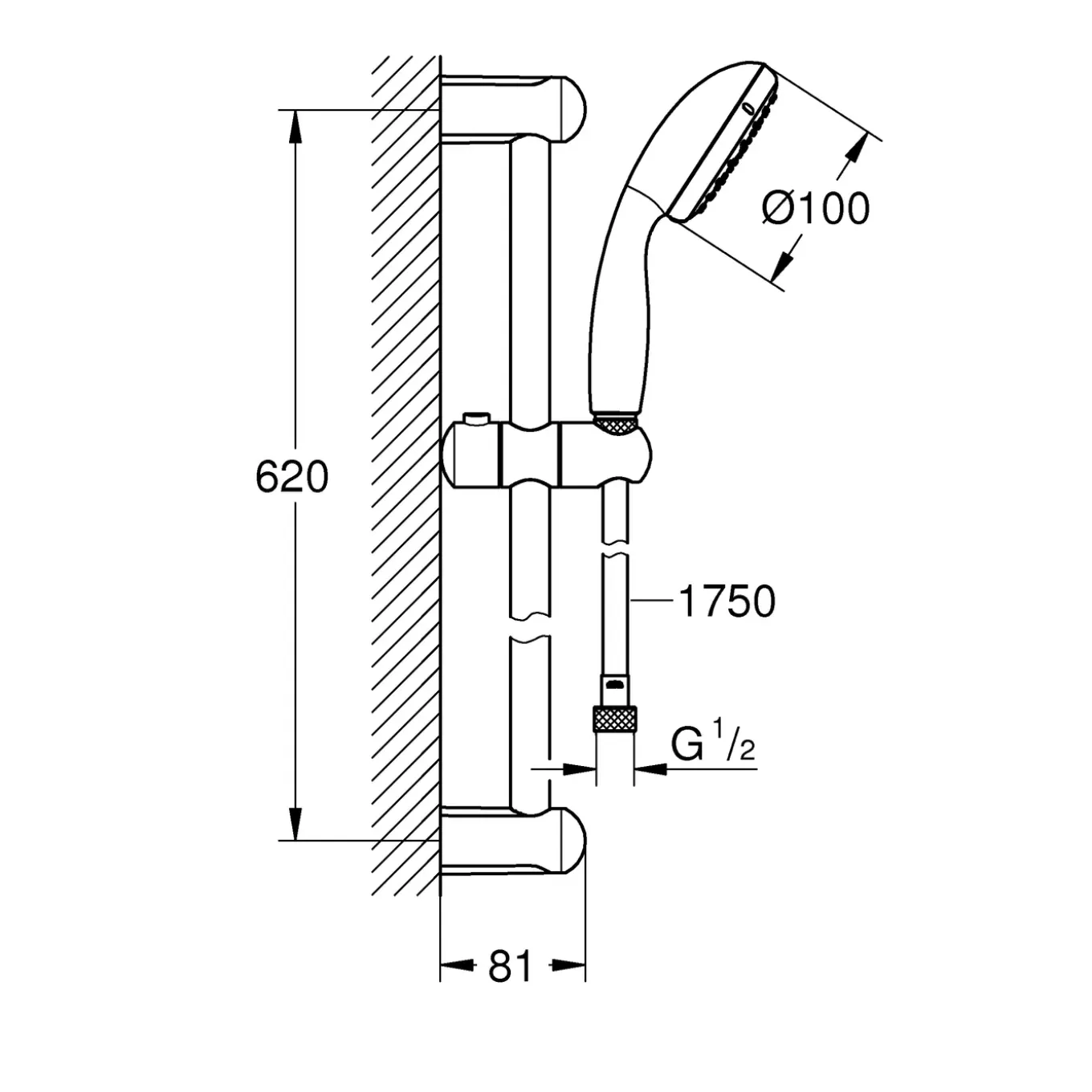 Grohe doucheset Vitalio Go 100mm 1 straal chroom
