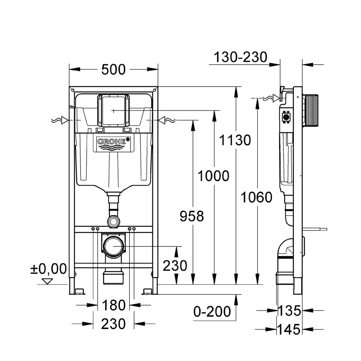 Grohe Inbouwreservoir Rapid SL 38528001 3/6L 117x52x15cm